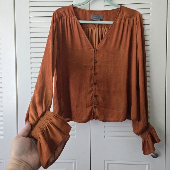 Anthropologie Women Long Sleeve Blouse Rust Size M - Picture 3 of 8